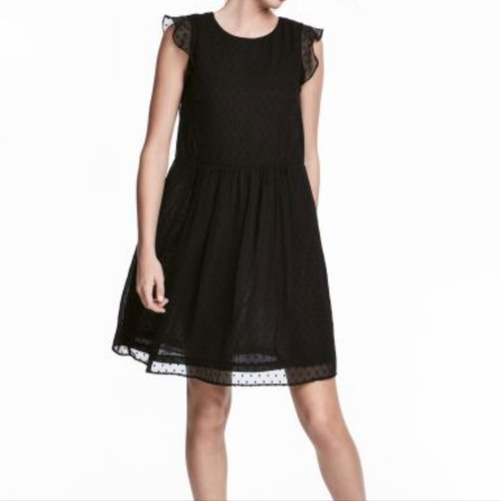 H&M Black Polka Dot Dress with frill sleeves